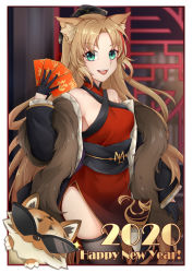 Rule 34 | 1girl, 2020, :d, absurdres, alternate costume, animal ear fluff, animal ears, arknights, bare shoulders, black gloves, black headwear, black jacket, black sash, border, breasts, brown hair, chinese commentary, commentary request, cowboy shot, dress, fangs, feather boa, gloves, green eyes, grey thighhighs, halter dress, halterneck, hand up, happy new year, highres, holding, jacket, long hair, long sleeves, looking at viewer, medium breasts, new year, obi, off shoulder, official alternate costume, open clothes, open jacket, open mouth, partial commentary, red dress, sash, short dress, side slit, smile, sparkle, standing, sunglasses, swire (arknights), swire (honor and splendor) (arknights), thighhighs, tiger, tiger ears, tuanjiang w, very long hair, white border
