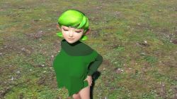 Rule 34 | 10s, 1girl, 3d, alternate breast size, animated, belt, blue eyes, breasts, changing clothes, cleavage, clothes lift, female focus, green belt, green hair, green shirt, green shorts, green tank top, hands on own hips, large breasts, long sleeves, looking at viewer, looping animation, nintendo, nipples, no bra, outdoors, pointy ears, rochestedorm, saria (zelda), shirt, shirt lift, short hair, shorts, sleeveless, smirk, solo, source filmmaker (medium), standing, swaying, tank top, the legend of zelda, the legend of zelda: ocarina of time, topless, uncensored, video, video
