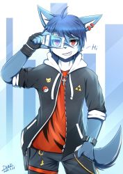 Rule 34 | 1boy, 2014, animal ears, artist name, blue hair, copyright request, creatures (company), dated, furry, furry male, game freak, gen 1 pokemon, grin, highres, ivan (ffxazq), looking at viewer, male focus, nintendo, pikachu, poke ball, pokemon, pokemon (creature), red eyes, short hair, smile, solo, tail, triforce