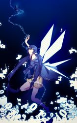 Rule 34 | blue hair, bug, butterfly, coat, coat on shoulders, digimon, highres, insect, mishima erika, wings