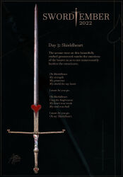 Rule 34 | absurdres, azure meraki, commentary, dated, english commentary, english text, heart, highres, no humans, original, ornate weapon, signature, sword, weapon, weapon focus