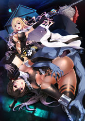 Rule 34 | 2girls, armpits, ass, black hair, blonde hair, blue skin, blush, boots, grabbing another&#039;s breast, breasts, cape, capelet, chain, chained, church, cleavage, cleavage cutout, clothed female nude male, clothing cutout, colored skin, covered erect nipples, cuffs, embarrassed, from above, game cg, glowing, grabbing, green eyes, groin, groping, highres, large breasts, leash, legs, leotard, licking, long hair, looking at viewer, lying, multiple girls, navel, night, nightmare x onmyoji ~kindan no paradox~, nose blush, nostrils, nude, on side, open mouth, original, outdoors, outstretched arm, pantyhose, pink eyes, purple skin, rape, restrained, saliva, shindou setsuna, shindou yuuka, shrug (clothing), siblings, sisters, slave, teeta j, thigh boots, thighhighs, thighs, tongue, tongue out, torn clothes, two side up