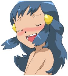 Rule 34 | 1girl, bad id, bad pixiv id, bloggerman, blue hair, blush, closed eyes, creatures (company), dawn (pokemon), game freak, hair ornament, long hair, nintendo, nude, open mouth, orgasm, outline, pokemon, pokemon (anime), smile, solo, transparent background