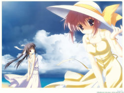 Rule 34 | 2girls, beach, black hair, day, dress, hat, multiple girls, nanao naru, outdoors, short twintails, sky, twintails