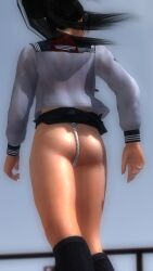 Rule 34 | ass, clothes lift, dead or alive, dead or alive 5, fundoshi, highres, japanese clothes, momiji (ninja gaiden), school uniform, skirt, skirt lift, solo, wet, wet clothes