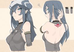 Rule 34 | 1girl, backless outfit, beata (walzrj), beret, black hair, blue eyes, character sheet, commentary request, dress, hat, multiple views, original, sketch, strapless, strapless dress, tsurime, upper body, walzrj, zipper