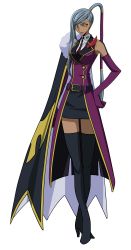 Rule 34 | 00s, 1girl, absurdres, boots, cape, code geass, dark skin, dark-skinned female, elbow gloves, full body, gloves, highres, long hair, miniskirt, pencil skirt, ponytail, silver hair, skirt, solo, thigh boots, thighhighs, transparent background, vector trace, villetta nu, yellow eyes
