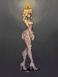 Rule 34 | 1girl, akairiot, breasts, candle, candle wax, full body, glowing, high heels, highres, limited palette, medium breasts, original, personification, profile, shadow, solo, standing, symbol-only commentary