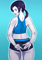 Rule 34 | 1girl, ass, erodrunky, grey hair, looking at viewer, nintendo, pants, ponytail, super smash bros., tongue, tongue out, wii fit, wii fit trainer, wii fit trainer (female), yoga pants