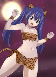 Rule 34 | animal ears, animal print, blue hair, breasts, brown eyes, cat ears, cat tail, dmayaichi, fairy tail, highres, leopard print, open mouth, small breasts, tail, wendy marvell