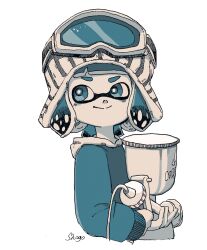 Rule 34 | 1girl, aerospray (splatoon), artist name, beanie, black hair, blue-tinted eyewear, blue eyes, blue hair, blue sweater, blunt bangs, bright pupils, closed mouth, colored tips, eyewear on headwear, female focus, flat chest, from side, goggles, happy, hat, highres, holding, holding weapon, inkling, inkling girl, inkling player character, long sleeves, looking back, matching hair/eyes, multicolored hair, nintendo, shogo (shogo70449442), short hair, sidelocks, signature, simple background, smile, solo, splatoon (series), split mouth, striped clothes, striped headwear, sweater, tentacle hair, tentacles, tinted eyewear, two-handed, two-tone hair, weapon, white-framed eyewear, white background, white pupils