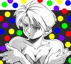 Rule 34 | breasts, cleavage, earrings, jewelry, king (snk), monochrome, polka dot, ryuuko no ken, short hair, snk, the king of fighters