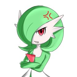 Rule 34 | anger vein, creatures (company), crossed arms, game freak, gardevoir, gen 3 pokemon, nintendo, no humans, pokemon, pokemon (creature), red eyes, simple background, solo, white background