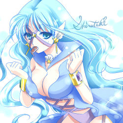 Rule 34 | 1girl, artist name, bishoujo senshi sailor moon, blue eyes, blue hair, breasts, cleavage, cross-laced clothes, earrings, female focus, food in mouth, jewelry, large breasts, long hair, lowres, matching hair/eyes, sailor aluminum seiren, sailor collar, shell, shirataki kaiseki, signature, solo, star (symbol), star earrings, tentacles, wrist cuffs