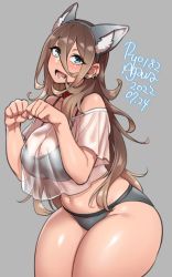 Rule 34 | 1girl, agawa ryou, animal ears, bare shoulders, blush, bra, breasts, cleavage, curvy, fake animal ears, hairband, large breasts, long hair, looking at viewer, midriff, navel, open mouth, original, panties, paw pose, plump, see-through, shirt, smile, solo, stomach, thick thighs, thighs, transparent, underwear, wide hips