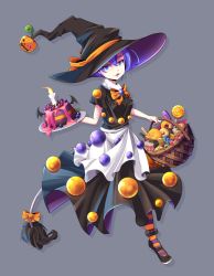 Rule 34 | 1girl, alternate costume, bad id, bad pixiv id, blue eyes, blue hair, candle, candy, doremy sweet, dress, food, halloween costume, hat, ichi et, jack-o&#039;-lantern, lollipop, matching hair/eyes, pom pom (clothes), pudding, pumpkin, shirt, short hair, skirt, solo, tail, tapir tail, touhou, witch hat