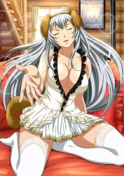 Rule 34 | 00s, 1girl, breasts, chouun shiryuu, female focus, ikkitousen, indoors, large breasts, long hair, official art, smile, solo, white hair