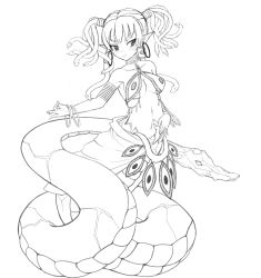 Rule 34 | medusa (monster girl encyclopedia), midriff, monochrome, monster girl, monster girl encyclopedia, snake, snake hair, tagme