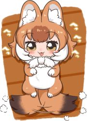 Rule 34 | 1girl, aged down, animal ear fluff, animal ears, baby, blush, brown hair, dhole (kemono friends), dog ears, dog girl, dog tail, fangs, furry, furry female, heavy breathing, kemono friends, kemono friends 3, kuro (kurojill), looking at viewer, solo, tail, tail wagging, tongue, tongue out, white hair, yellow eyes