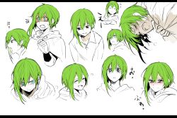 Rule 34 | 1boy, ^^^, ^ ^, bad id, bad twitter id, blue eyes, blush, closed eyes, collared shirt, crying, embarrassed, erubo, expressions, glowing, green hair, letterboxed, male focus, multiple views, original, shaded face, shirt, simple background, smile, surprised, trap, white background