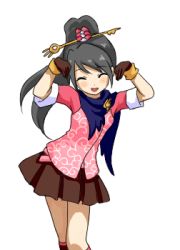 Rule 34 | 1girl, ace attorney, ace attorney investigations, animated, animated gif, black hair, caramelldansen, closed eyes, dancing, gloves, hair ornament, kay faraday, key, long hair, lowres, miniskirt, open mouth, ponytail, scarf, simple background, skirt, smile, solo, white background