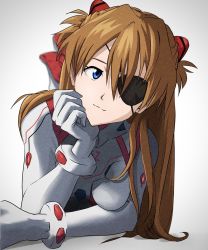 Rule 34 | 1girl, absurdres, bad id, bad pixiv id, blue eyes, bodysuit, bracer, breasts, evangelion: 3.0+1.0 thrice upon a time, eyepatch, highres, interface headset, long hair, looking at viewer, medium breasts, multicolored clothes, neon genesis evangelion, orange hair, pilot suit, plugsuit, rebuild of evangelion, smile, solo, souryuu asuka langley, user jhzw5322, white bodysuit