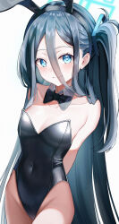 Rule 34 | 1girl, absurdly long hair, absurdres, alternate costume, animal ears, aris (blue archive), arm behind back, arms behind back, bare shoulders, black bow, black bowtie, black hair, black leotard, blue archive, blue eyes, bow, bowtie, breasts, closed mouth, collarbone, commentary request, covered navel, detached collar, fake animal ears, hair ornament, halo, highres, leotard, lnji (rnlwls34), long hair, looking at viewer, one side up, playboy bunny, rabbit ears, small breasts, smile, solo, strapless, strapless leotard, very long hair