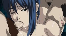Rule 34 | 1girl, :&gt;=, animated, animated gif, blue hair, breasts, cum, cum on body, cum on breasts, cum on upper body, drooling, fellatio, frottage, game cg, grabbing, grabbing another&#039;s breast, group sex, irrumatio, matsuri no yoru no yume, one eye closed, oral, penis, precum, pubic hair, rape, sex, solo focus, uncensored, wink