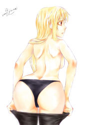Rule 34 | 00s, 1girl, arched back, ass, black panties, blonde hair, breasts, butt crack, clothes pull, fate testarossa, from behind, jin nai, leaning forward, long hair, looking away, lyrical nanoha, mahou shoujo lyrical nanoha, mahou shoujo lyrical nanoha a&#039;s, mahou shoujo lyrical nanoha strikers, panties, pantyhose, pantyhose pull, red eyes, solo, underwear, undressing