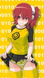 Rule 34 | 1girl, aiba ami, blue eyes, breasts, digimon, digimon story: cyber sleuth, goggles, goggles on head, highres, large breasts, long hair, medium breasts, panties, red hair, sidetail, solo, underwear