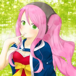 Rule 34 | 1girl, breasts, cape, cleavage, fairy tail, green eyes, long hair, meredy (fairy tail), pink hair, solo