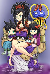 Rule 34 | 2boys, 2girls, barefoot, black hair, blunt bangs, breast rest, breasts, brother and sister, cleavage, deborah (dq5), dragon quest, dragon quest v, father and daughter, father and son, flower, hair flower, hair ornament, hero&#039;s daughter (dq5), hero&#039;s son (dq5), hero (dq5), healslime, mother and daughter, mother and son, multiple boys, multiple girls, o3o, rose, siblings, tonda, twins