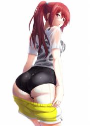 Rule 34 | 10s, 1girl, ass, bad id, bad twitter id, clothes pull, free!, from behind, gym shorts, long hair, looking at viewer, looking back, matsuoka gou, md5 mismatch, odaodaoaoda, one-piece swimsuit, ponytail, pulled by self, red eyes, red hair, resized, shirt, shorts, shorts pull, solo, swimsuit, swimsuit under clothes, t-shirt, undressing, wet, wet clothes, wet shirt, wet shirt