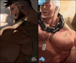 Rule 34 | 1boy, abs, back tattoo, bandaid, bandaid on cheek, bandaid on face, bara, bare pectorals, beard, black hair, bulge, chain, chain necklace, cyphers, damian doyle (cyphers), dark-skinned male, dark skin, facial hair, gomtang, jewelry, large pectorals, male focus, male pubic hair, mature male, mohawk, muscular, muscular male, navel, navel hair, necklace, nipples, pectoral cleavage, pectorals, penis, pubic hair, short hair, sideburns, sidepec, solo, stomach, stubble, tattoo, thick thighs, thighs, third-party source