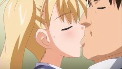 Rule 34 | 1boy, 1girl, akizuki airi, animated, blonde hair, brown hair, close-up, closed eyes, french kiss, from side, hetero, highres, kiss, long hair, looping animation, moaning, oni chichi, pervert, professor kuranaka, sound, teacher and student, tongue, tongue out, twintails, video