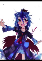 Rule 34 | 1girl, bad id, bad pixiv id, blue hair, hzl, letterboxed, multicolored hair, open mouth, oshino hazure, red eyes, red wings, silver hair, solo, tokiko (touhou), touhou, two-tone hair, wings