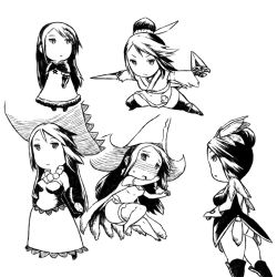 Rule 34 | 1girl, agnes oblige, alternate costume, ass, blush, bravely default (series), breasts, chibi, cleavage, dress, gloves, greyscale, image sample, long hair, monochrome, no panties, smile, solo, tsukudani (coke-buta), white background