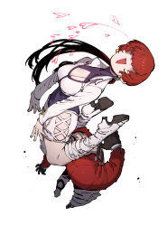 Rule 34 | breasts, cleavage cutout, clothing cutout, earrings, heart, high heels, highres, jewelry, kneehighs, large breasts, nanakase yashiro, no eyes, ponytail, red hair, shermie (kof), simple background, socks, ssambatea, the king of fighters, thighs, white background, white hair