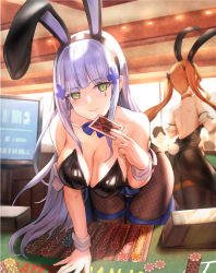 Rule 34 | 2girls, 2others, animal ears, ass, bare shoulders, blunt bangs, blush, bow, bowtie, breasts, brown hair, card, casino, casino card table, cleavage, coattails, detached collar, facial mark, fake animal ears, fake tail, girls&#039; frontline, green eyes, hair ornament, himonoata, hk416 (girls&#039; frontline), holding, holding card, large breasts, leotard, long hair, looking at viewer, multiple girls, multiple others, pantyhose, playboy bunny, rabbit ears, rabbit tail, silver hair, smile, strapless, strapless leotard, table, tail, teardrop, thigh strap, twintails, ump9 (girls&#039; frontline), very long hair, wrist cuffs