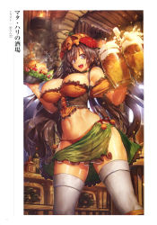 Rule 34 | 1girl, absurdres, alcohol, artist name, bar (place), bare shoulders, beer, beer mug, bikini, blue eyes, breasts, brown hair, card (medium), cleavage, cup, dual wielding, earrings, fate/grand order, fate (series), food, frills, halloween costume, hat, highres, holding, holding cup, hoop earrings, indoors, jewelry, large breasts, long hair, looking at viewer, mata hari (fate), mata hari (mata hari&#039;s tavern) (fate), melon22, mug, navel, official art, open mouth, page number, pom pom (clothes), scan, see-through, shiny skin, side-tie bikini bottom, smile, solo, star (symbol), stomach, swimsuit, thighhighs, thighs, white thighhighs