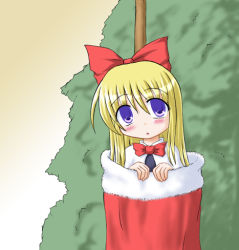 Rule 34 | 1girl, brown background, christmas stocking, female focus, gradient background, inasaki shirau, lowres, nature, plant, shanghai doll, simple background, solo, thighhighs, touhou, white background