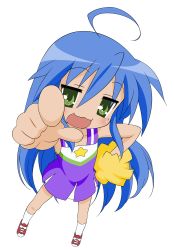 Rule 34 | 00s, 1girl, absurdres, ahoge, cheerleader, female focus, full body, highres, izumi konata, lucky star, mole, pointing, pointing at viewer, shoes, socks, solo, standing, tagme, transparent background, vector trace