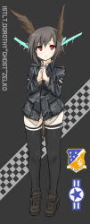 Rule 34 | 1girl, bad id, bad pixiv id, camouflage, commentary request, dakku (ogitsune), head wings, hirschgeweih antennas, red eyes, solo, strike witches, strike witches 1991, thighhighs, uniform, wings, world witches series