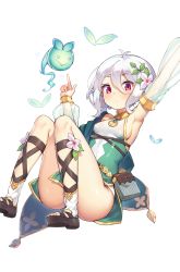 Rule 34 | 1girl, antenna hair, arm up, armpits, ass, bare shoulders, blush, breasts, brown footwear, commentary request, detached sleeves, dress, flower, full body, green dress, green sleeves, hair between eyes, hair flower, hair ornament, hand up, heart, highres, jehyun, kokkoro (princess connect!), long hair, long sleeves, looking at viewer, panties, pink flower, pointy ears, princess connect!, puffy long sleeves, puffy sleeves, red eyes, revision, sandals, see-through, see-through sleeves, silver hair, simple background, sleeveless, sleeveless dress, small breasts, solo, underwear, v-shaped eyebrows, white background, white panties