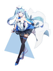 Rule 34 | 1girl, absurdres, black skirt, black thighhighs, blue footwear, blue skirt, bow, floating hair, hair bow, hatsune miku, high heels, highres, long hair, looking at viewer, open mouth, shoes, simple background, skirt, smile, solo, thighhighs, thighs, twintails, very long hair, vocaloid, white background, white bow, x-red flower, zettai ryouiki