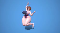 Rule 34 | 1girl, 3d, animated, ass, boku no hero academia, breasts, feet, floating, highres, huge ass, huge breasts, multiple views, one-piece swimsuit, rabbit ears, smile, solo, swimsuit, tagme, thick thighs, thighs, turnaround, uraraka ochako, usukeninja, video, wide hips