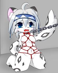 Rule 34 | 1girl, bdsm, blue eyes, bondage, bound, copyright request, furry, grey hair, highres, leopard, maebari, open mouth, rares, rope, short hair, tears