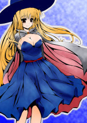 Rule 34 | blonde hair, blush, breasts, cape, chunsoft, cleavage, colorized, cosplay, dragon quest, dragon quest iii, dress, enix, fate testarossa, frapowa, hat, large breasts, long hair, lyrical nanoha, mage (dq3), mage (dq3) (cosplay), mahou shoujo lyrical nanoha, mahou shoujo lyrical nanoha strikers, red eyes, smile, solo, witch hat