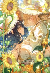Rule 34 | 2girls, azusawa kohane, black hair, blue hair, blush, bug, butterfly, buttons, closed mouth, commentary request, dated, flower, flower field, frilled sleeves, frills, gradient hair, hair ornament, hat, highres, insect, leaf, light brown hair, long hair, long sleeves, looking at another, multicolored hair, multiple girls, official alternate costume, open mouth, project sekai, shiraishi an, star (symbol), star hair ornament, sunfish3939, sunflower, sunflower field, the vivid old tale (project sekai), yellow butterfly, yellow eyes, yuri