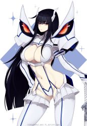 Rule 34 | 10s, 1girl, bad id, bad pixiv id, black hair, blue eyes, breasts, cleavage, female focus, groin, hand on own hip, highres, junketsu, kill la kill, kiryuuin satsuki, large breasts, long hair, looking at viewer, navel, pout, simple background, solo, stomach, terupancake, thighhighs, very long hair, white background, white thighhighs